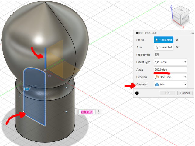 Creating revolve operation